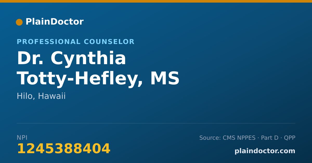 Shareable card for Cynthia Totty-Hefley, MS - Professional Counselor, Hilo, HI