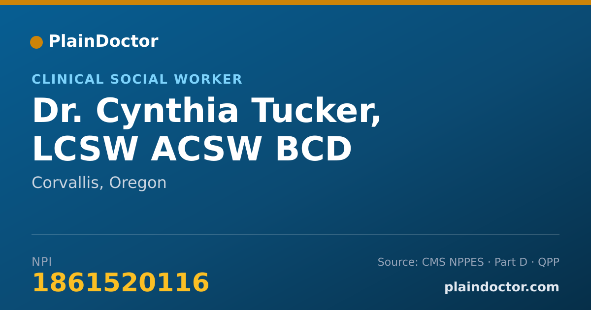 Shareable card for Cynthia Tucker, LCSW ACSW BCD - Clinical Social Worker, Corvallis, OR