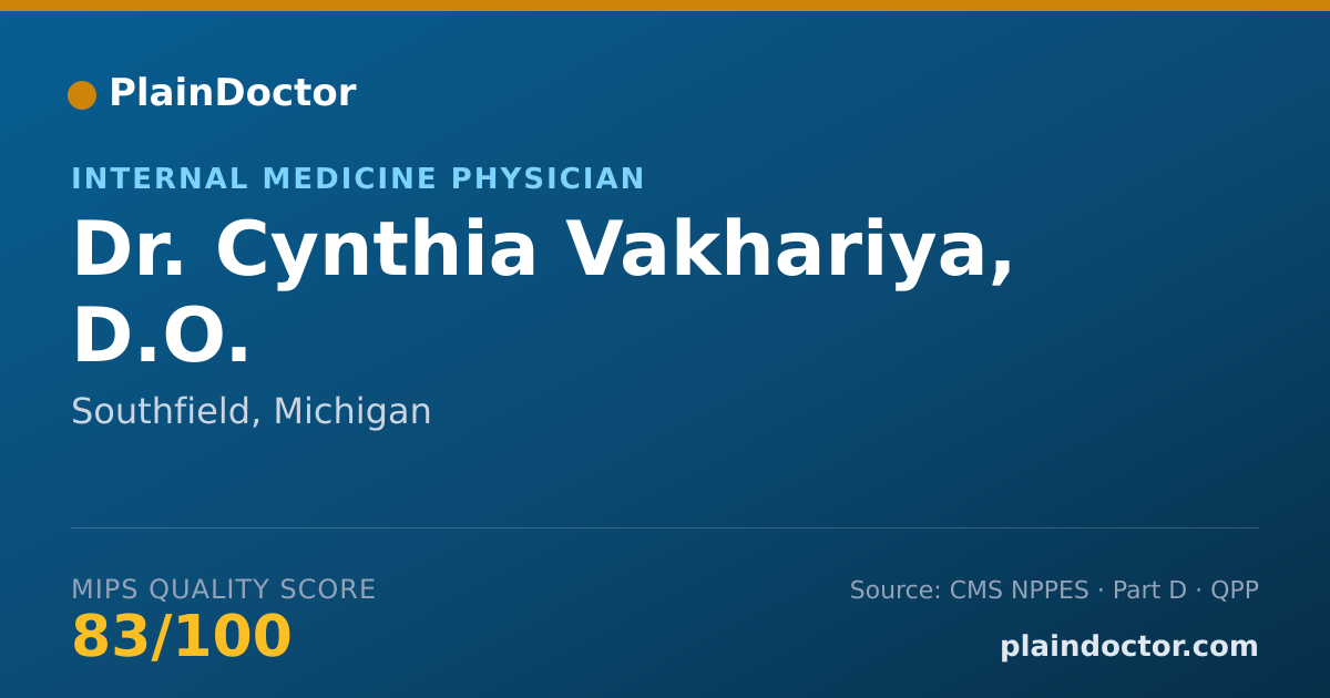 Shareable card for Cynthia Vakhariya, D.O. - Internal Medicine Physician, Southfield, MI