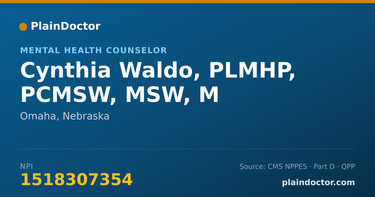 Shareable card for Cynthia Waldo, PLMHP, PCMSW, MSW, M - Mental Health Counselor, Omaha, NE