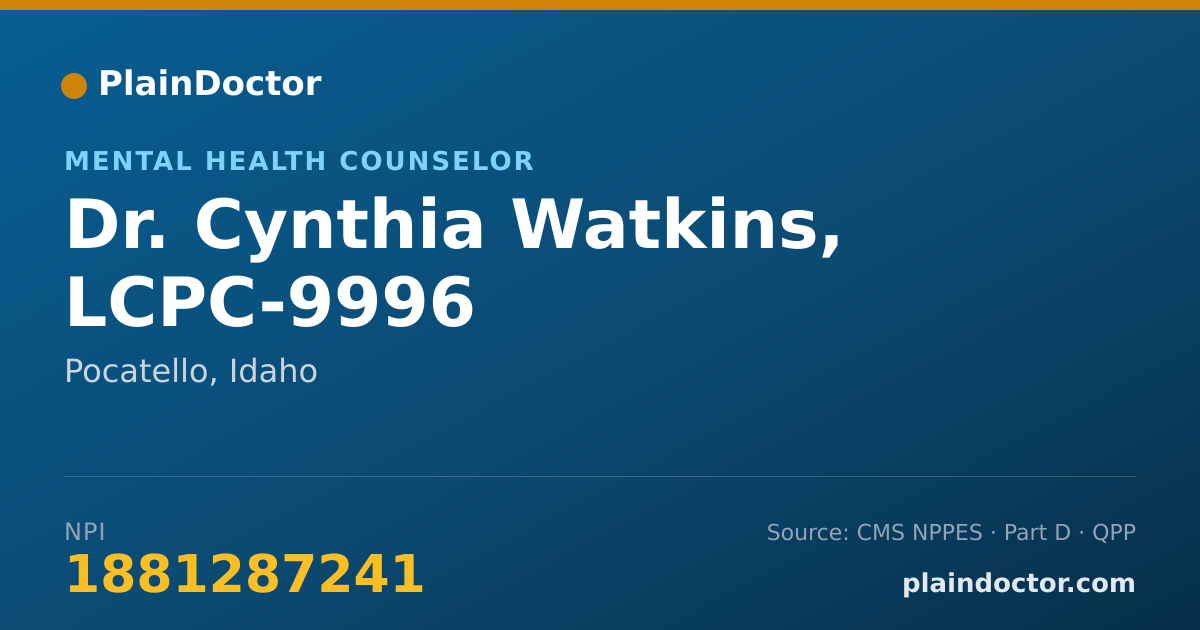 Shareable card for Cynthia Watkins, LCPC-9996 - Mental Health Counselor, Pocatello, ID