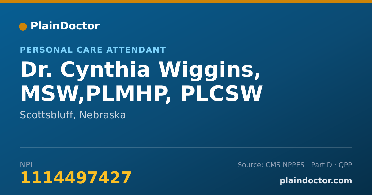 Shareable card for Cynthia Wiggins, MSW,PLMHP, PLCSW - Personal Care Attendant, Scottsbluff, NE