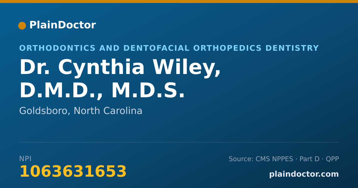 Shareable card for Cynthia Wiley, D.M.D., M.D.S. - Orthodontics and Dentofacial Orthopedics Dentistry, Goldsboro, NC