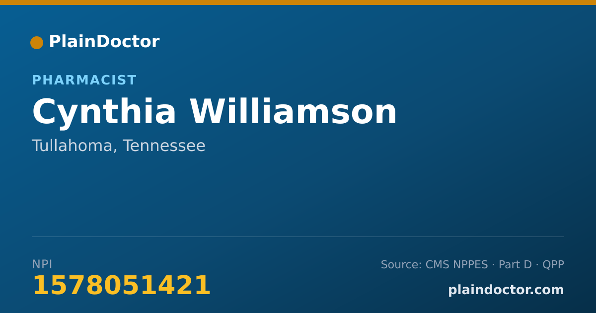 Shareable card for Cynthia Williamson - Pharmacist, Tullahoma, TN