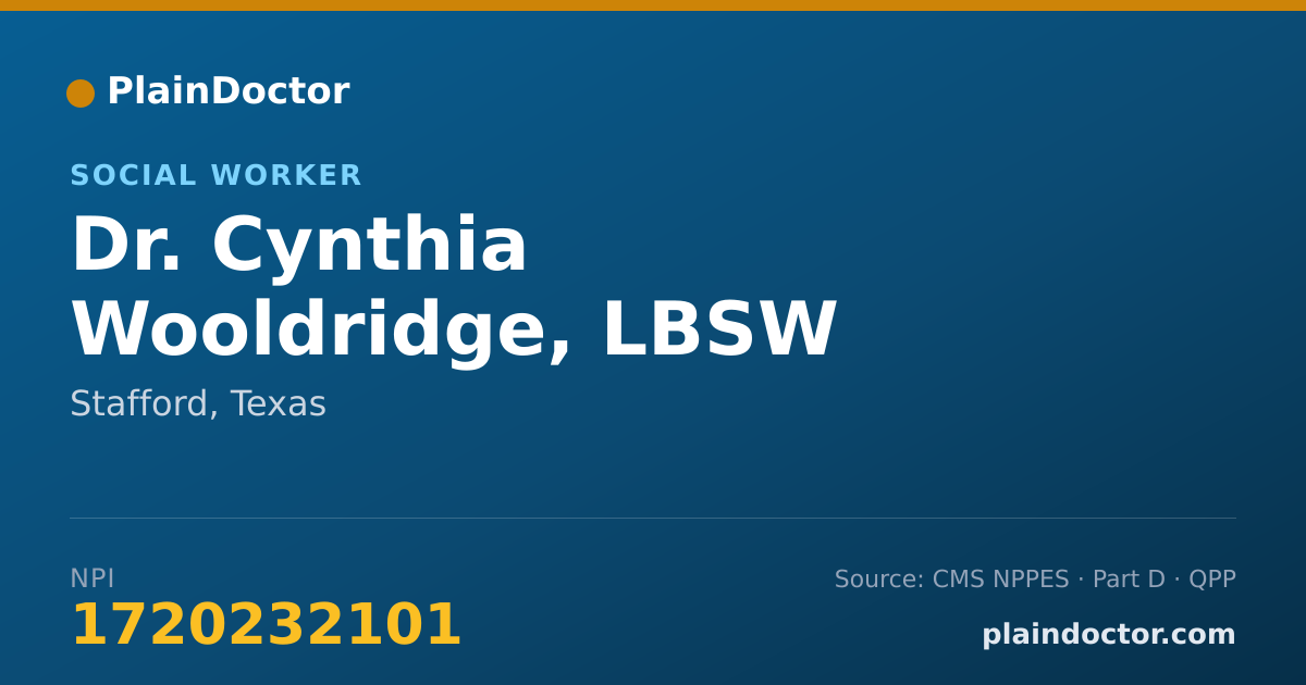 Shareable card for Cynthia Wooldridge, LBSW - Social Worker, Stafford, TX