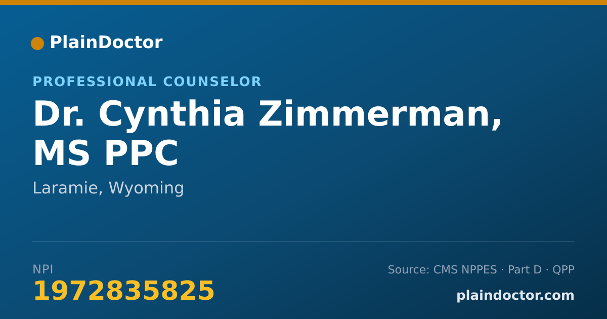 Shareable card for Cynthia Zimmerman, MS PPC - Professional Counselor, Laramie, WY