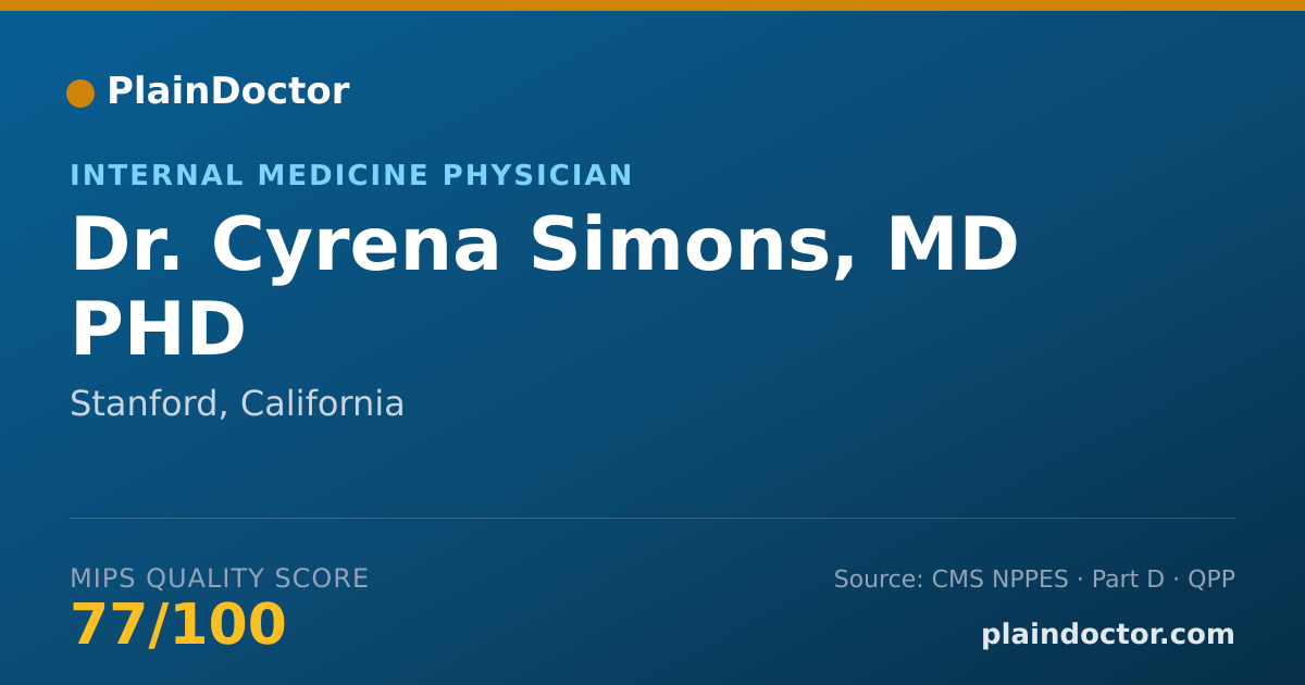Shareable card for Cyrena Simons, MD PHD - Internal Medicine Physician, Stanford, CA