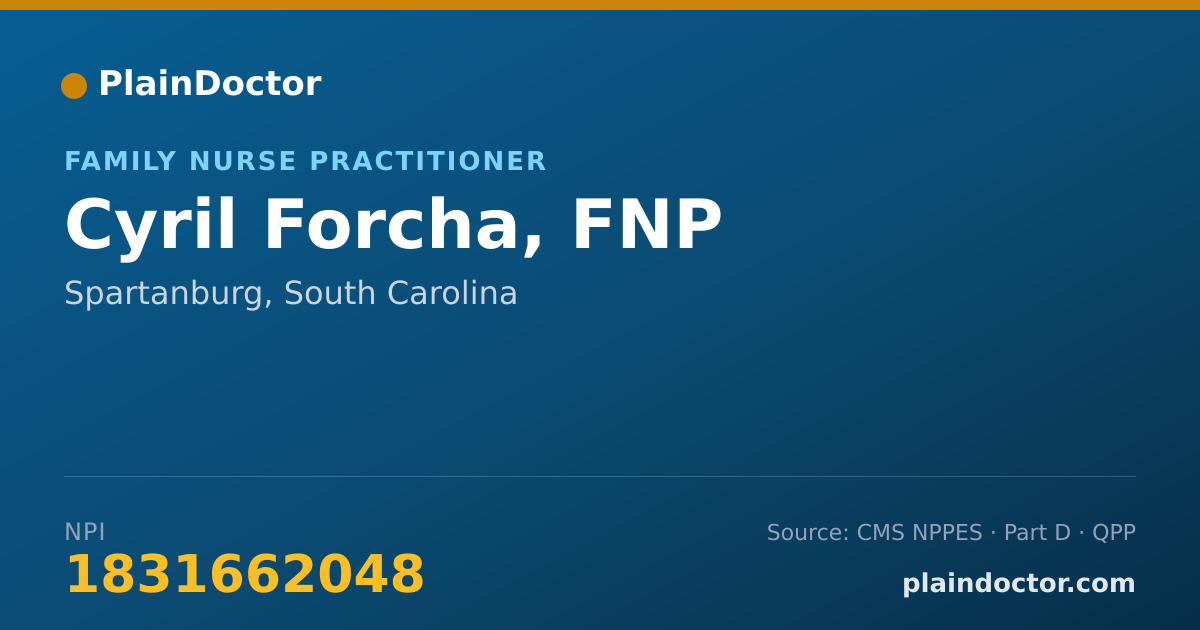 Shareable card for Cyril Forcha, FNP - Nurse Practitioner, Spartanburg, SC