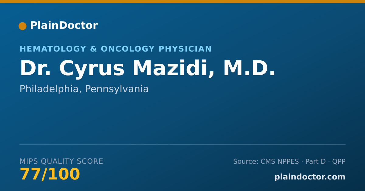 Shareable card for Cyrus Mazidi, M.D. - Hematology & Oncology Physician, Philadelphia, PA