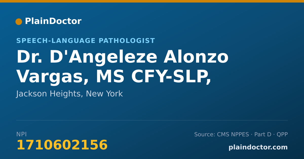Shareable card for D'Angeleze Alonzo Vargas, MS CFY-SLP, TSSLD - Speech-Language Pathologist, Jackson Heights, NY
