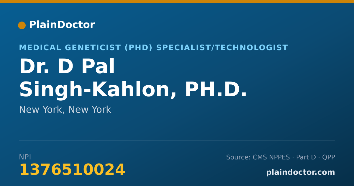 Shareable card for D Pal Singh-Kahlon, PH.D. - Medical Geneticist (PhD) Specialist/Technologist, New York, NY