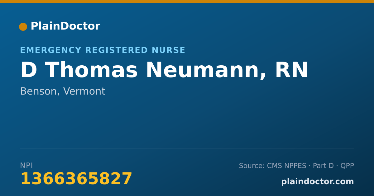 Shareable card for D Thomas Neumann, RN - Paramedic, Benson, VT