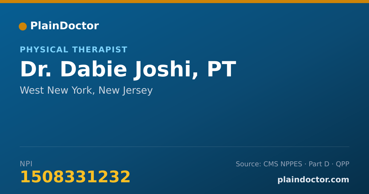 Shareable card for Dabie Joshi, PT - Physical Therapist, West New York, NJ