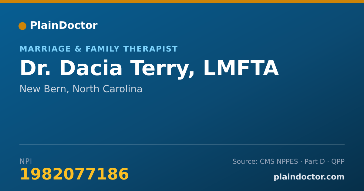 Shareable card for Dacia Terry, LMFTA - Marriage & Family Therapist, New Bern, NC