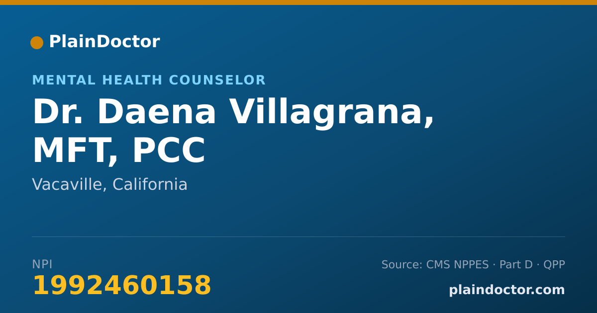 Shareable card for Daena Villagrana, MFT, PCC - Mental Health Counselor, Vacaville, CA
