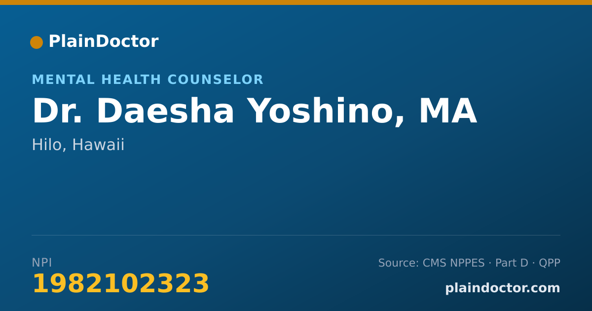 Shareable card for Daesha Yoshino, MA - Mental Health Counselor, Hilo, HI