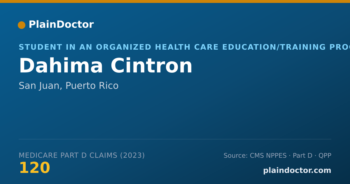 Shareable card for Dahima Cintron - Student in an Organized Health Care Education/Training Program, San Juan, PR