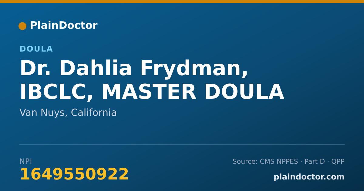 Shareable card for Dahlia Frydman, IBCLC, MASTER DOULA - Doula, Van Nuys, CA