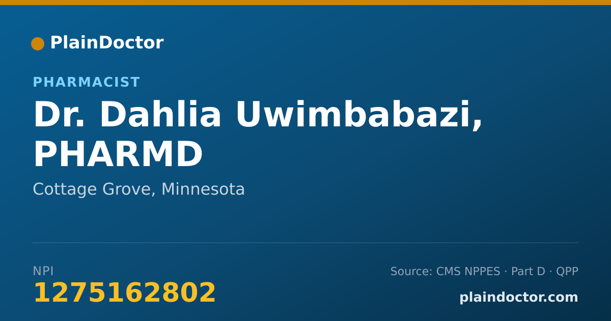 Shareable card for Dahlia Uwimbabazi, PHARMD - Pharmacist, Cottage Grove, MN