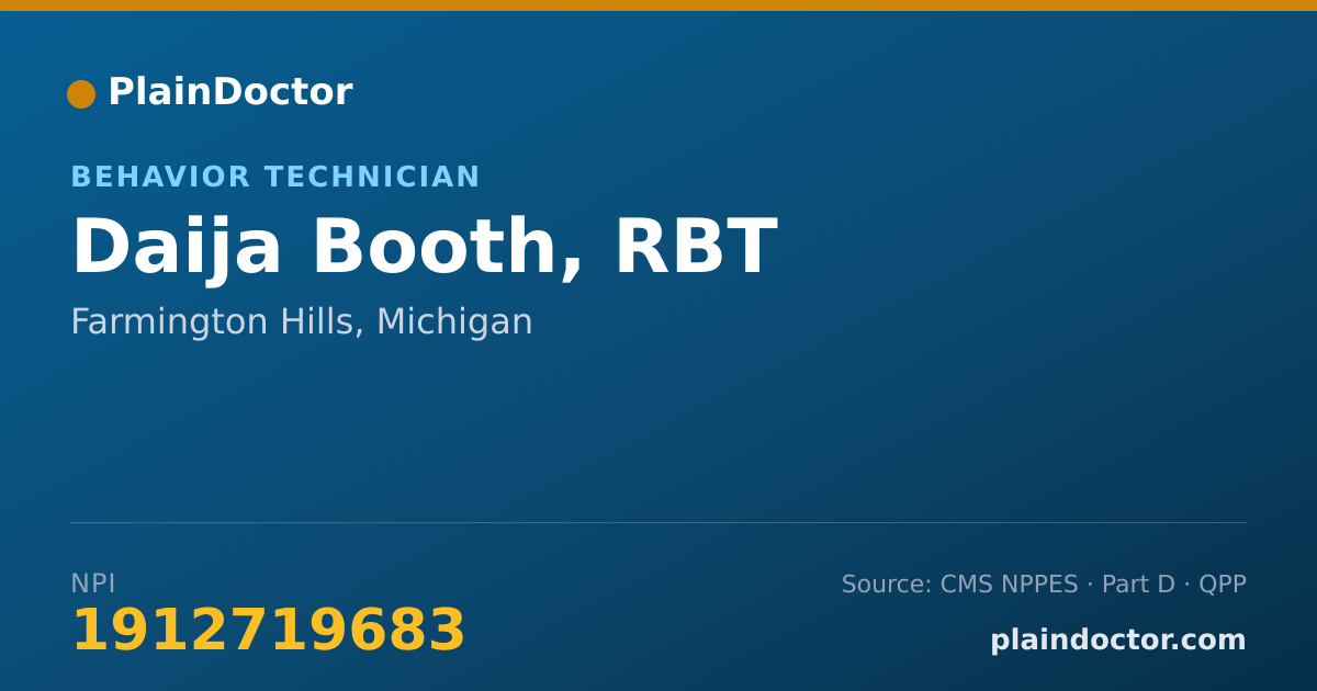 Shareable card for Daija Booth, RBT - Behavior Technician, Farmington Hills, MI