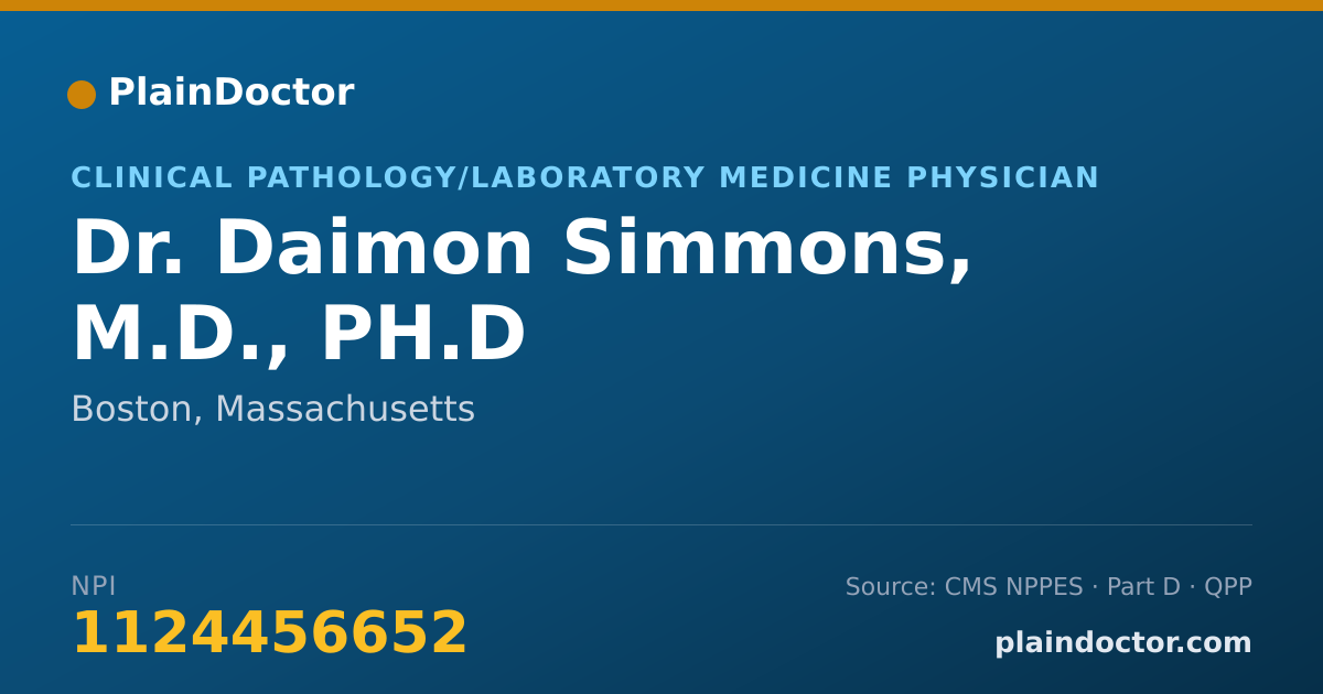 Shareable card for Daimon Simmons, M.D., PH.D - Clinical Pathology/Laboratory Medicine Physician, Boston, MA