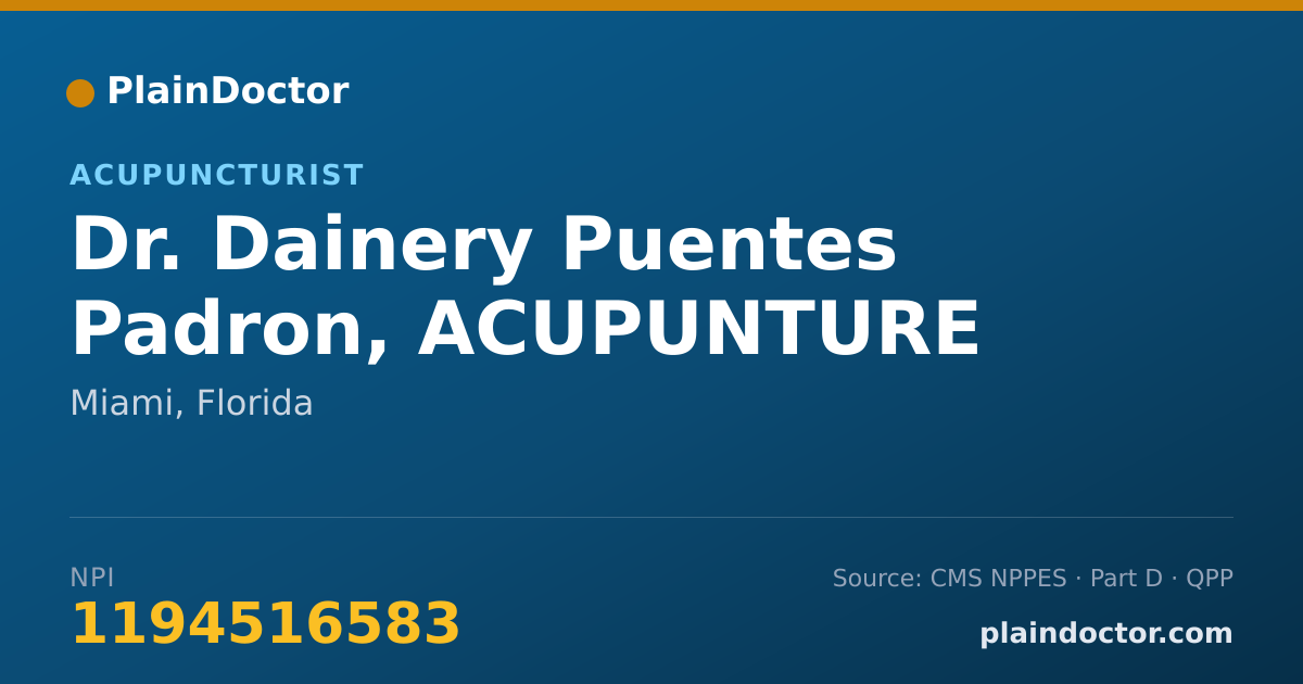Shareable card for Dainery Puentes Padron, ACUPUNTURE - Acupuncturist, Miami, FL