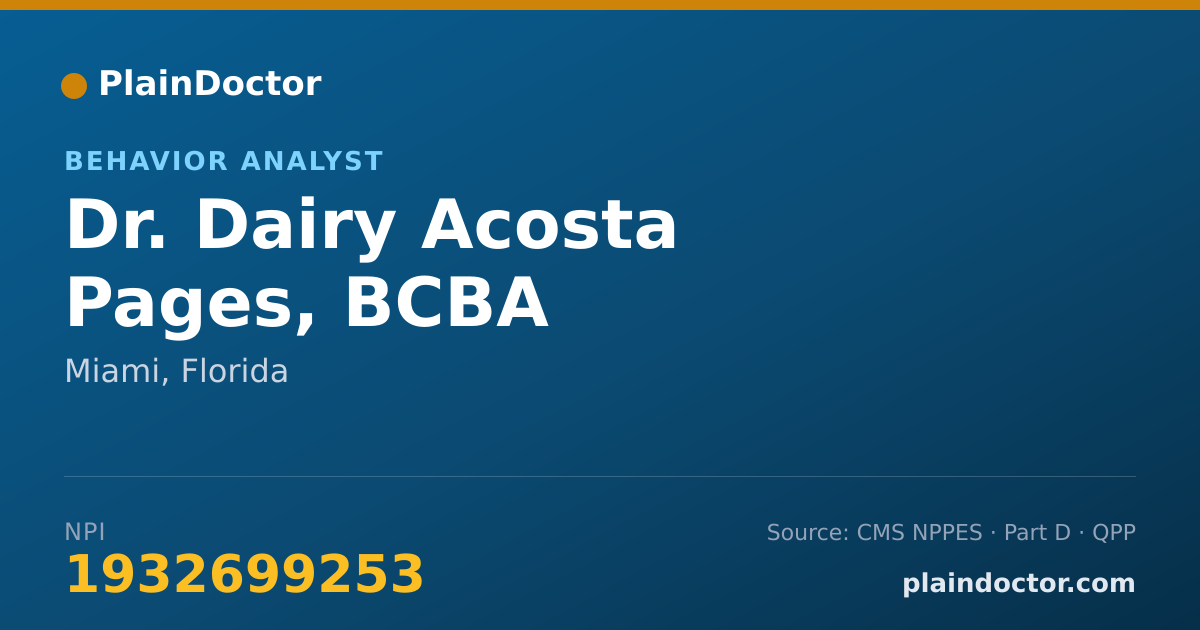 Shareable card for Dairy Acosta Pages, BCBA - Behavior Analyst, Miami, FL