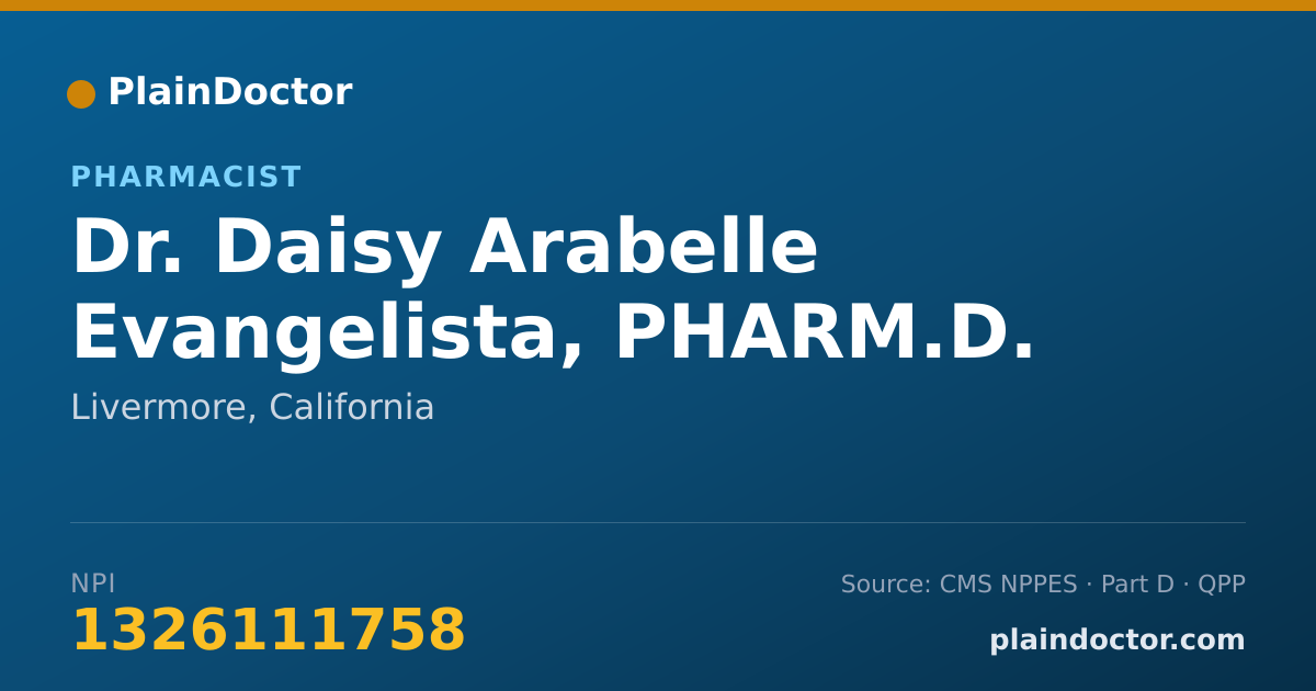 Shareable card for Daisy Arabelle Evangelista, PHARM.D. - Pharmacist, Livermore, CA