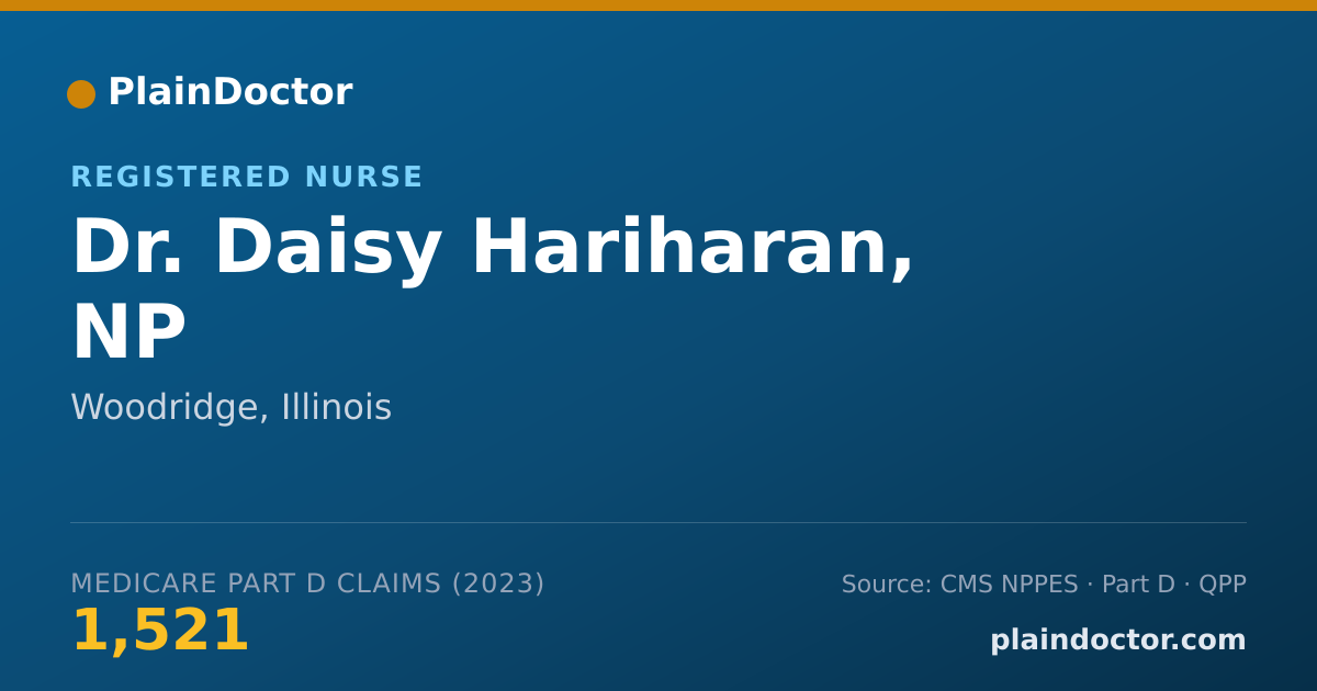 Shareable card for Daisy Hariharan, NP - Registered Nurse, Woodridge, IL