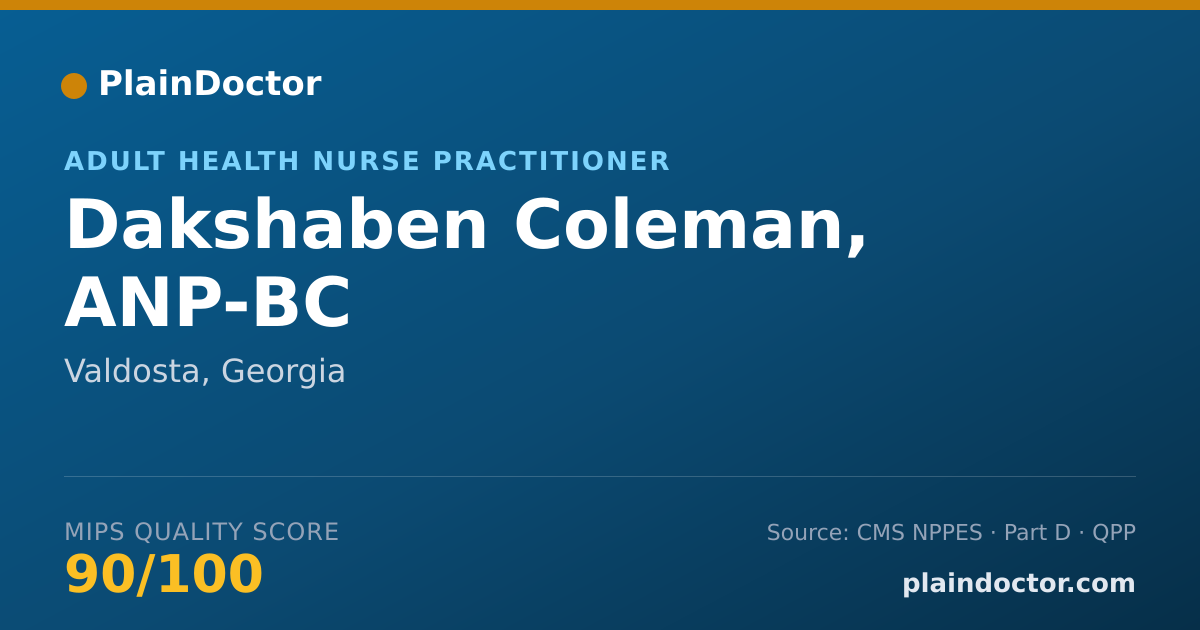 Shareable card for Dakshaben Coleman, ANP-BC - Adult Health Nurse Practitioner, Valdosta, GA