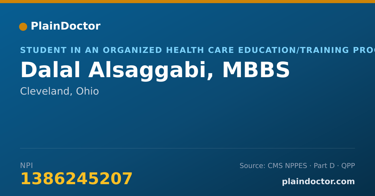 Shareable card for Dalal Alsaggabi, MBBS - Student in an Organized Health Care Education/Training Program, Cleveland, OH