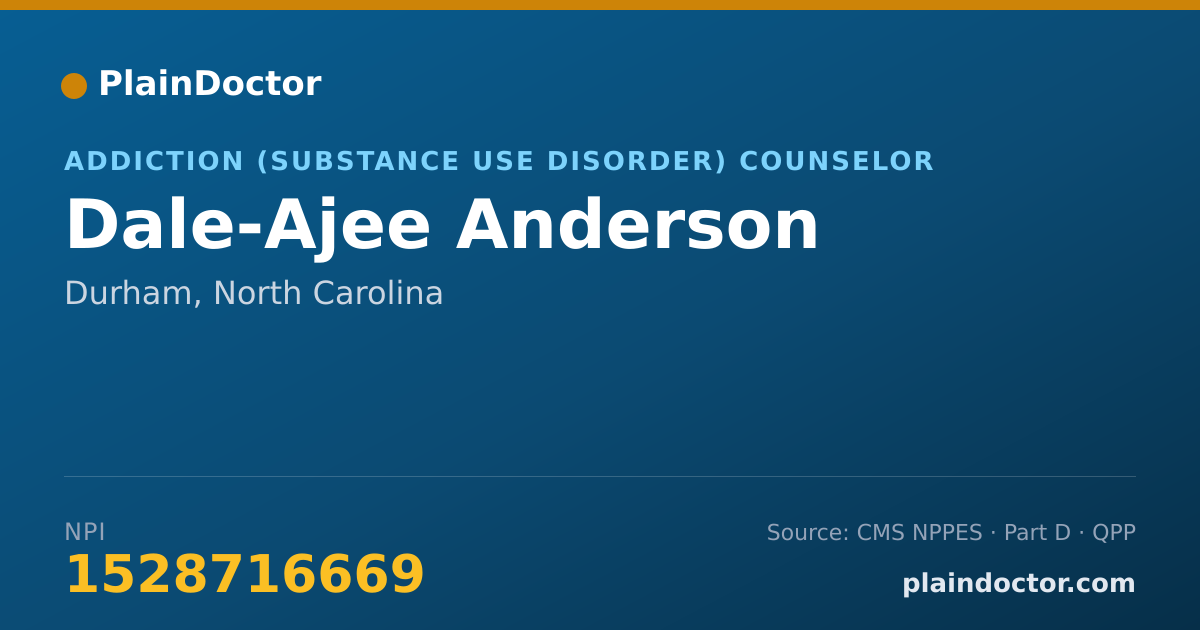 Shareable card for Dale-Ajee Anderson - Addiction (Substance Use Disorder) Counselor, Durham, NC