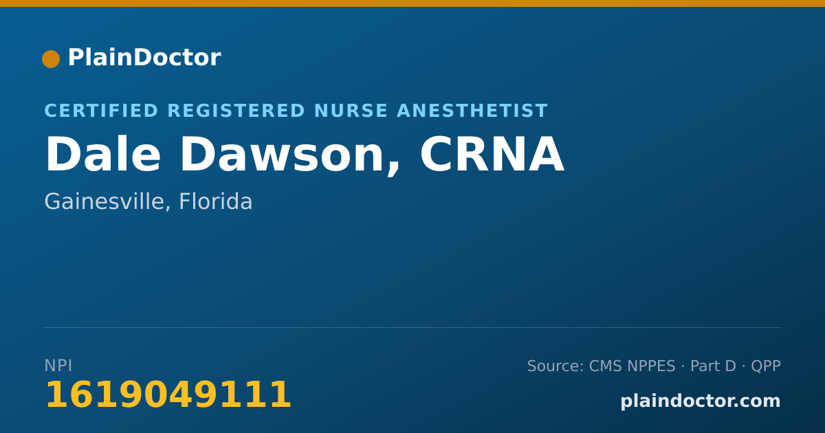 Shareable card for Dale Dawson, CRNA - Certified Registered Nurse Anesthetist, Gainesville, FL