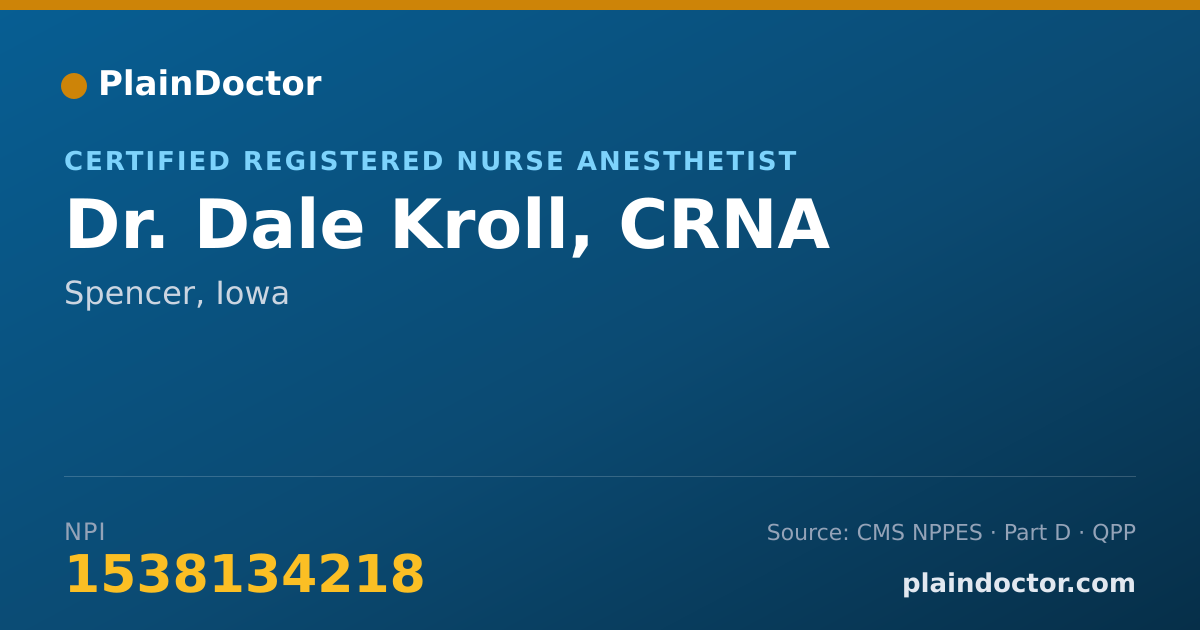Shareable card for Dale Kroll, CRNA - Certified Registered Nurse Anesthetist, Spencer, IA
