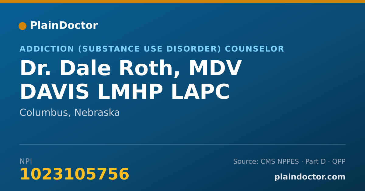 Shareable card for Dale Roth, MDV DAVIS LMHP LAPC - Addiction (Substance Use Disorder) Counselor, Columbus, NE