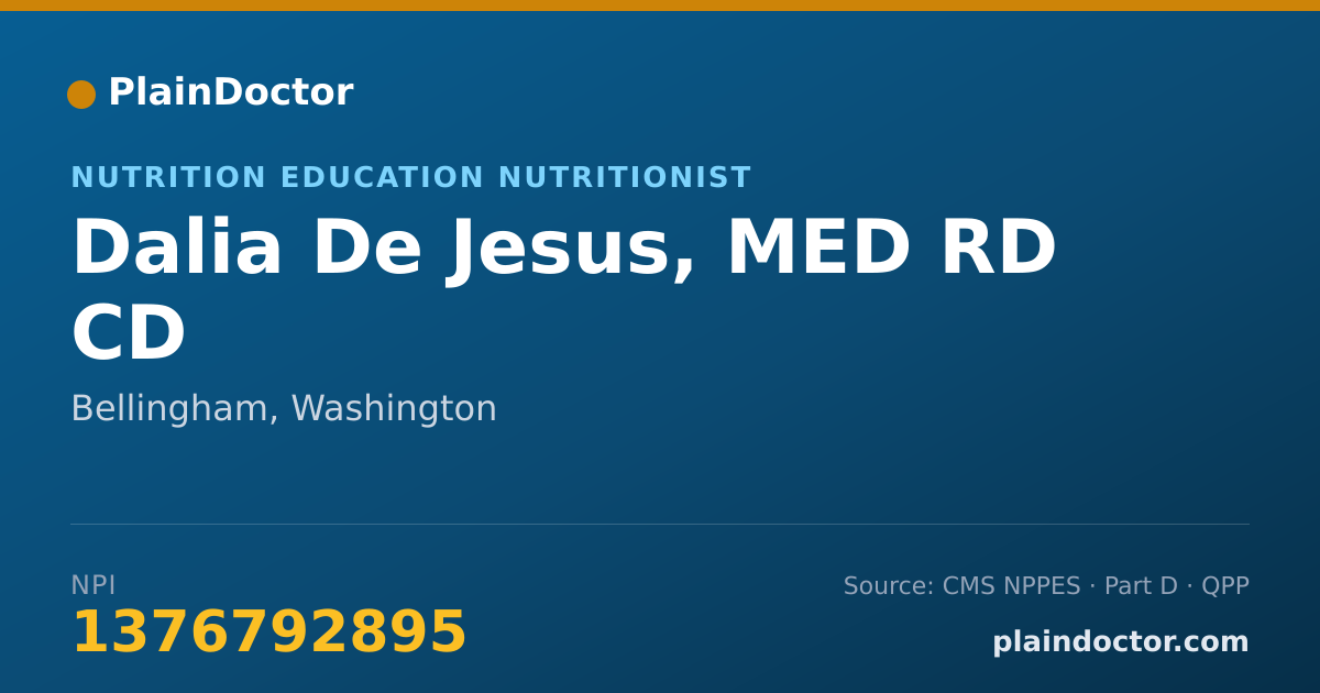 Shareable card for Dalia De Jesus, MED RD CD - Nutrition Education Nutritionist, Bellingham, WA