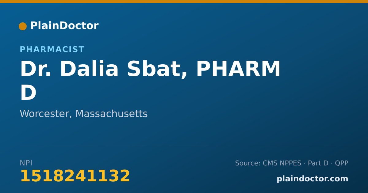 Shareable card for Dalia Sbat, PHARM D - Pharmacist, Worcester, MA
