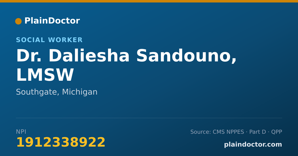 Shareable card for Daliesha Sandouno, LMSW - Social Worker, Southgate, MI