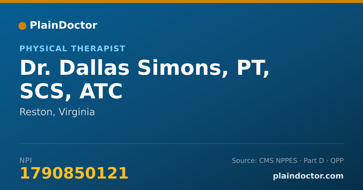 Shareable card for Dallas Simons, PT, SCS, ATC - Physical Therapist, Reston, VA