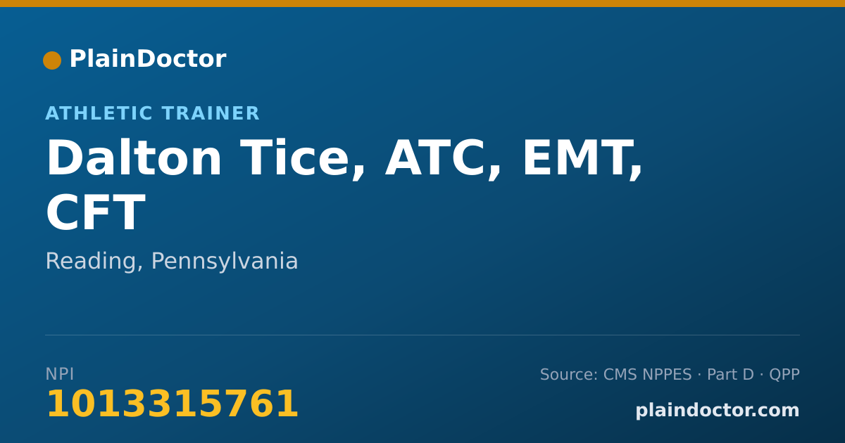 Shareable card for Dalton Tice, ATC, EMT, CFT - Athletic Trainer, Reading, PA