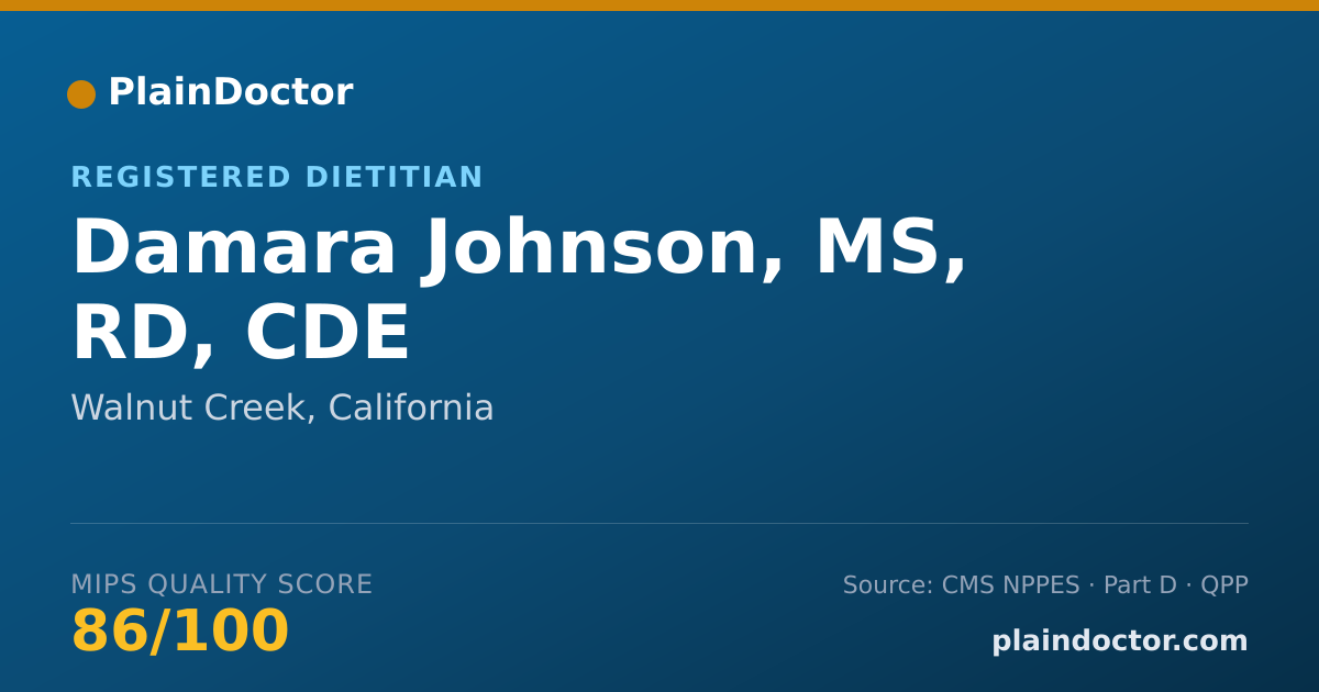 Shareable card for Damara Johnson, MS, RD, CDE - Registered Dietitian, Walnut Creek, CA