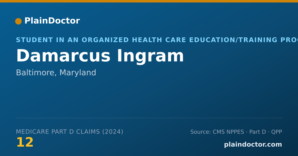 Shareable card for Damarcus Ingram - Student in an Organized Health Care Education/Training Program, Baltimore, MD