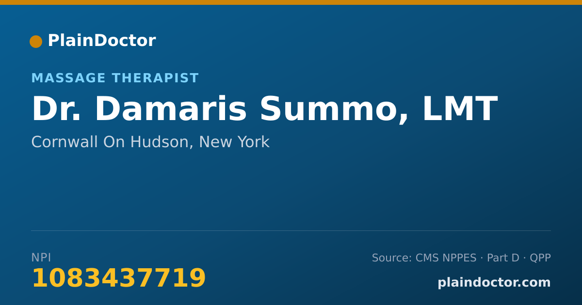 Shareable card for Damaris Summo, LMT - Massage Therapist, Cornwall On Hudson, NY