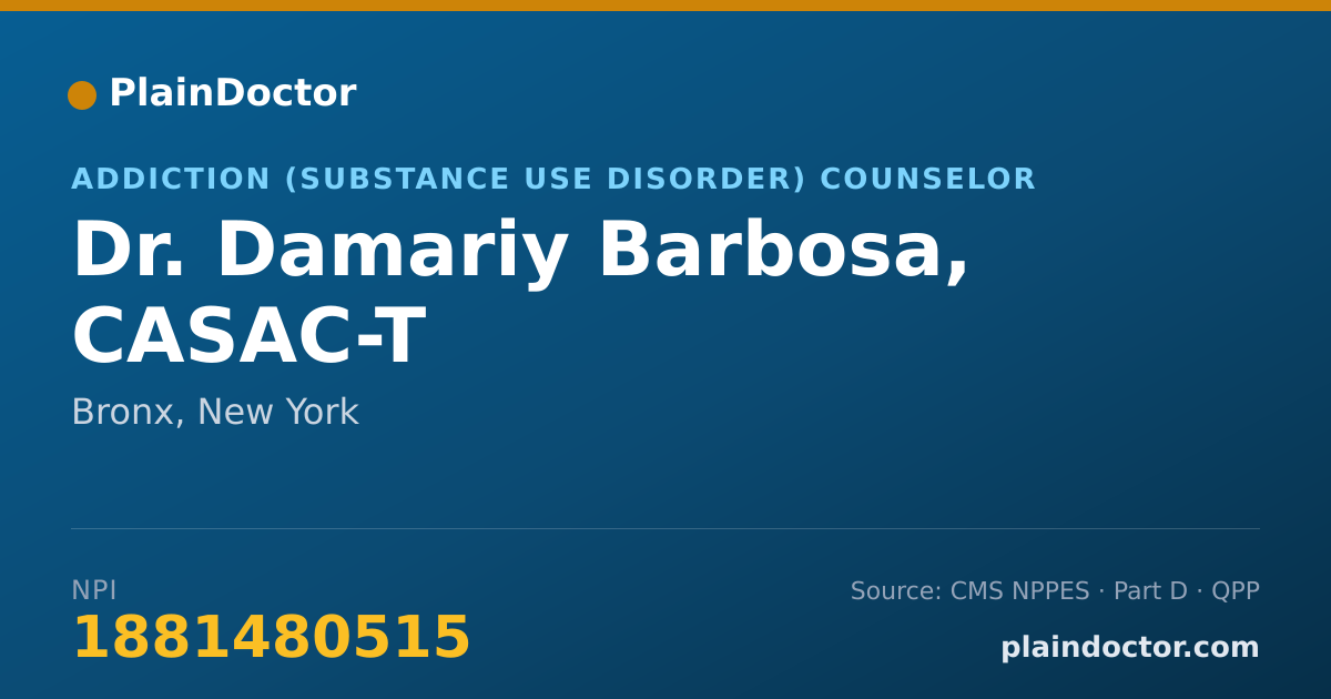 Shareable card for Damariy Barbosa, CASAC-T - Addiction (Substance Use Disorder) Counselor, Bronx, NY
