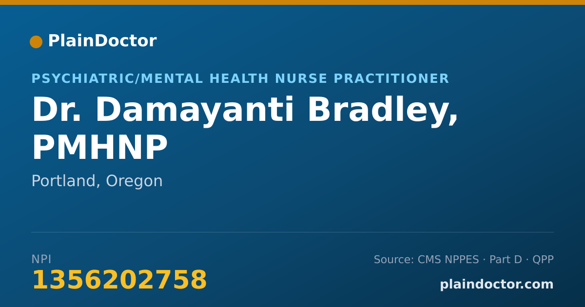 Shareable card for Damayanti Bradley, PMHNP - Psychiatric/Mental Health Nurse Practitioner, Portland, OR