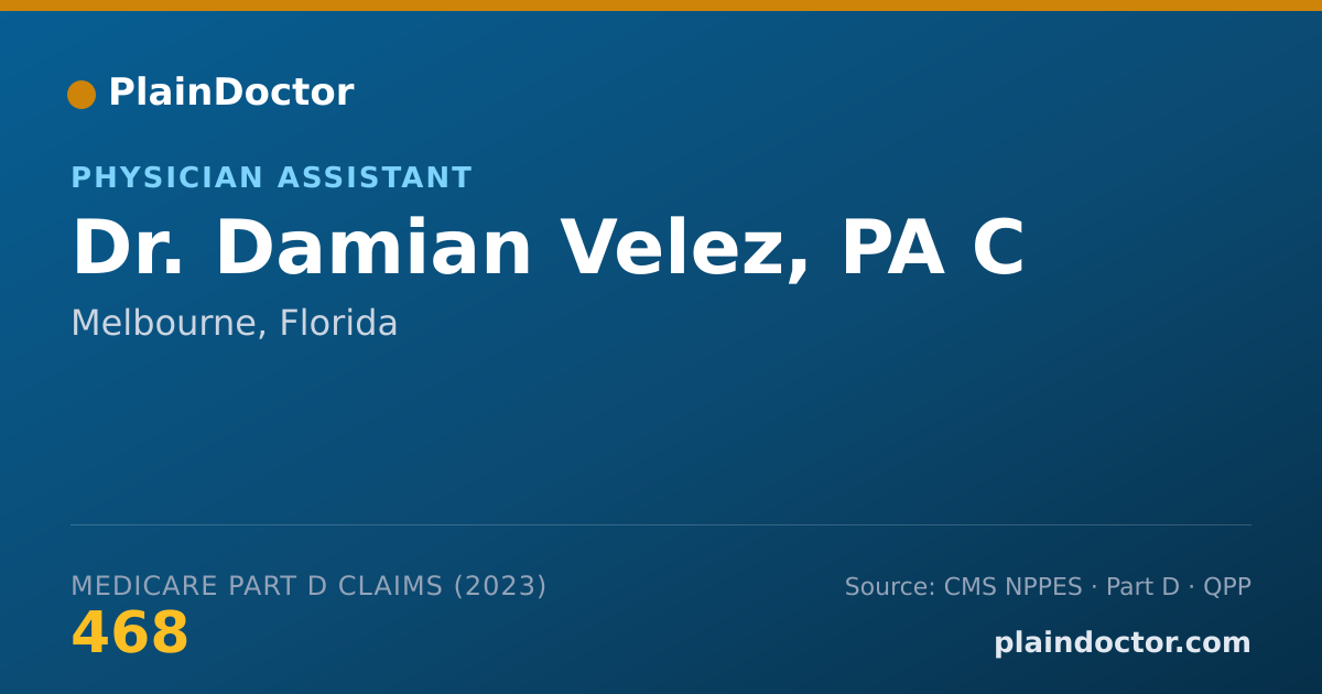 Shareable card for Damian Velez, PA C - Physician Assistant, Melbourne, FL