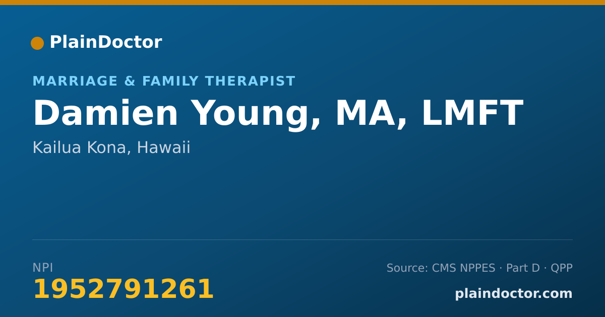 Shareable card for Damien Young, MA, LMFT - Marriage & Family Therapist, Kailua Kona, HI