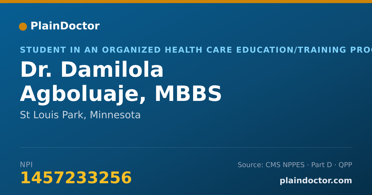 Shareable card for Damilola Agboluaje, MBBS - Student in an Organized Health Care Education/Training Program, St Louis Park, MN