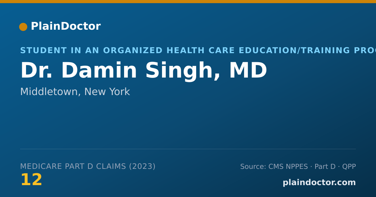 Shareable card for Damin Singh, MD - Student in an Organized Health Care Education/Training Program, Middletown, NY