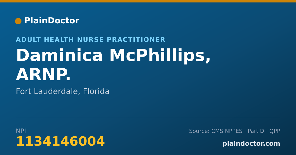 Shareable card for Daminica McPhillips, ARNP. - Adult Health Nurse Practitioner, Fort Lauderdale, FL